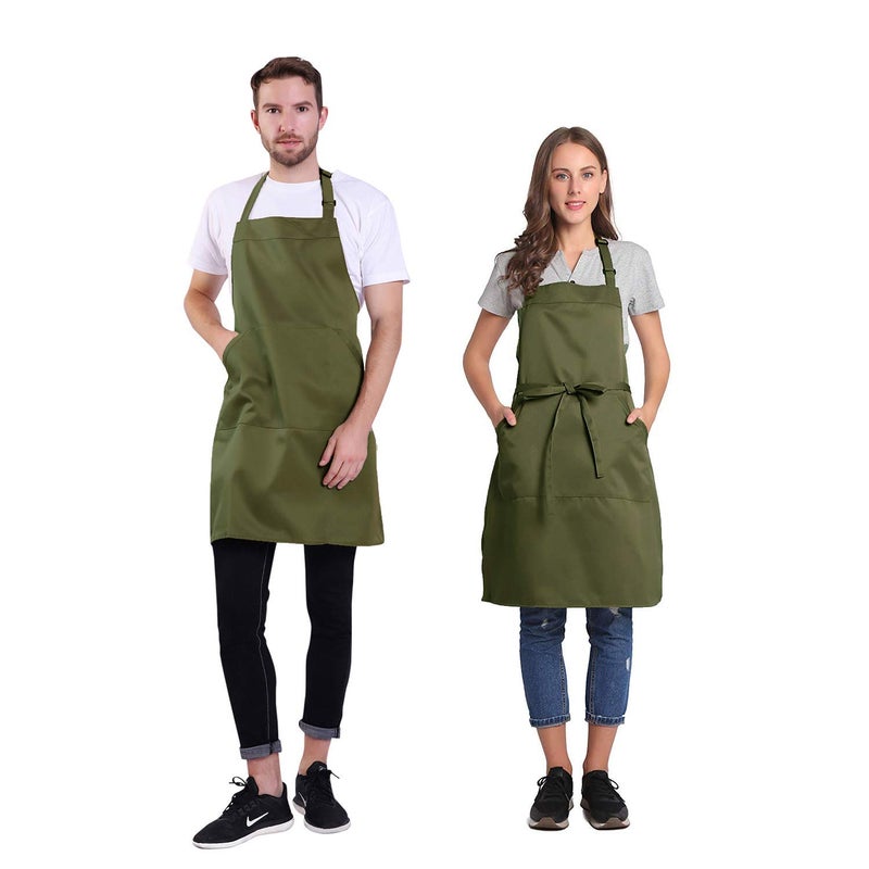 BIGHAS Adjustable Bib Apron with Pocket Extra Long Ties for Women Men, 18 Colors, Chef, Kitchen, Home, Restaurant, Cafe, Cooking, Baking (Bronze Green) - Image 2